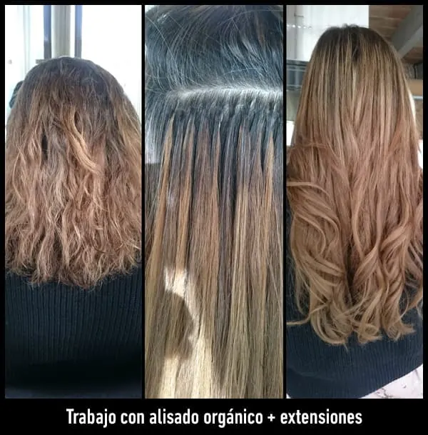 Antes y después de alisado combinado con extensiones